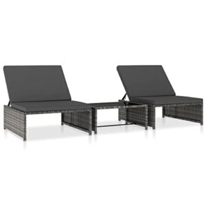 natulvd sun loungers set of 2 with table, adjustable backrest outdoor patio pool lounge chair, rattan reclining chaise lounger with cushion - gray