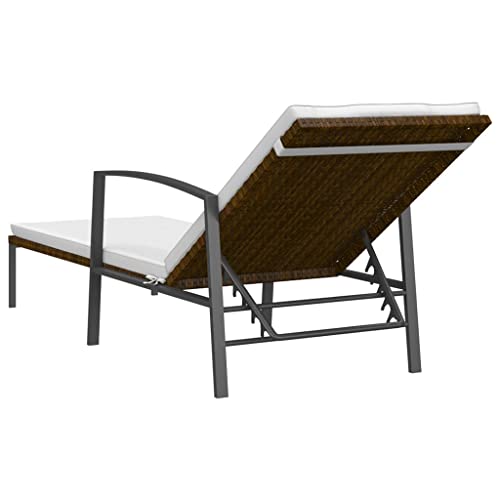 Natulvd 2 Pcs Outdoor Patio Chaise Lounge with Table and Cushion for Porch Garden, Sun Lounger with Armrests & 4 Positions for Balcony Beach Yard - Brown