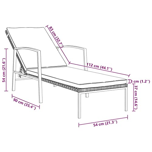 Natulvd 2 Pcs Outdoor Patio Chaise Lounge with Table and Cushion for Porch Garden, Sun Lounger with Armrests & 4 Positions for Balcony Beach Yard - Brown