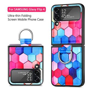 Bizzib for Samsung Galaxy Z Flip 4 Case with Ring, Ultra Slim Light Hard PC Drop Protection Shockproof Cover Compatible with Galaxy Z Flip 4 Colored Pattern-Multicolor 3