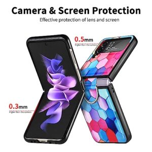 Bizzib for Samsung Galaxy Z Flip 4 Case with Ring, Ultra Slim Light Hard PC Drop Protection Shockproof Cover Compatible with Galaxy Z Flip 4 Colored Pattern-Multicolor 3