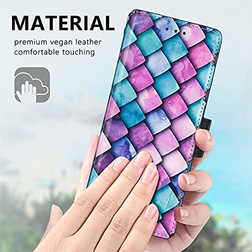 Bizzib for Samsung Galaxy Z Fold 3 Case Magnetic Closure, Wallet Case with Card Slots Light Hard PC+Leather Drop Protection Shockproof Cover with Stand for Galaxy Z Fold 3 Colored Pattern-Purple