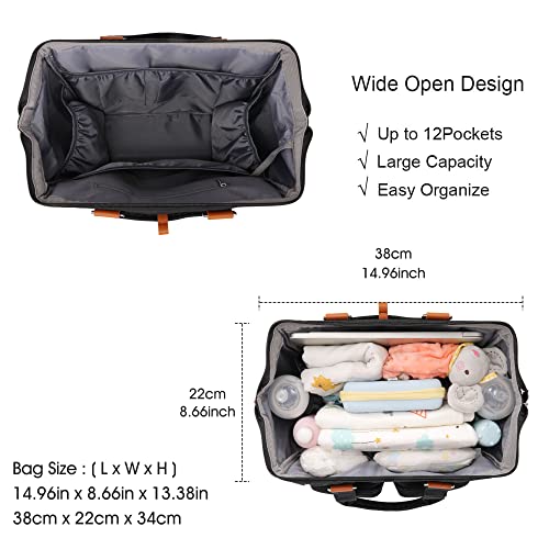 Pomelo Best Diaper Bag Tote Nappy Changing Bags Unisex Baby Bags for Boys Girls Multifunction Waterproof Travel Diaper Bag Organizer with Diaper Pouch, Changing Pad and Stroller Straps