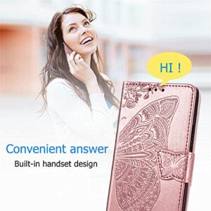 Bizzib for Samsung Galaxy Z Fold 3 5G Case Magnetic Closure Wallet,Embossed Floral Butterfly Leather Folio Flip Case with Card Slot Shockproof Protective Cover for Women Girls-Rose Gold