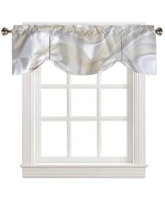 tie-up valance curtains for window - gold white marble kitchen valance - light filtering valance curtains short curtains with adjustable tie for living room bathroom 42x12in