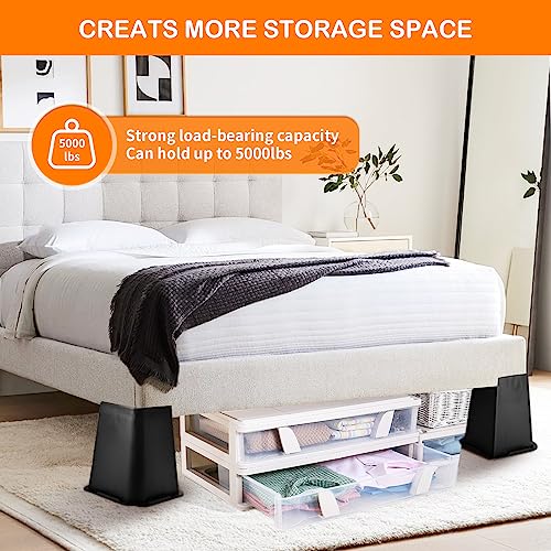 shouwuhho Bed Risers 8 Inch Heavy Duty, Furniture Risers with Durable Plastic, Oversized Bed Lifts Risers Support up to 5,000 LBS for Bed Frame, Tables, Couches, Sofa, 4 Pack, Black