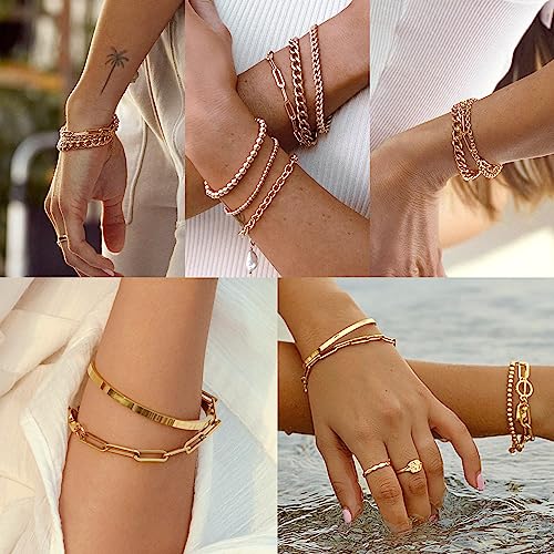 AOZEL Gold Bracelets for Women Jewelry Gold Bangle Cuff Bracelets Trendy Gold Beaded Chain Bracelets Set for Women…