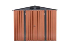 jaord 8 x 6 ft storage shed, outdoor galvanized steel shed, outside garden tool storage house with lockable door for patio, backyard, lawn mower, dark brown…
