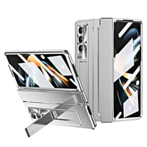 eaxer for samsung galaxy z fold 3 360° case, hinge protection shockproof hinge built in tempered glass phone case cover (silver)