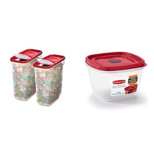 rubbermaid premium modular food lids, cereal keeper, 2-pack, 18-cup stacking, space saving plastic storage containers, clear & easy find lids 7-cup food storage and organization container, racer red