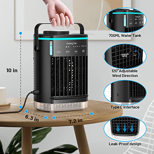Portable Air Conditioners, Mini Air Conditioner Portable for Room, 4 Speeds Personal Air Conditioner, Small Portable Evaporative Air Cooler Misting Fan with Timer for Bedroom Office Desk, Black