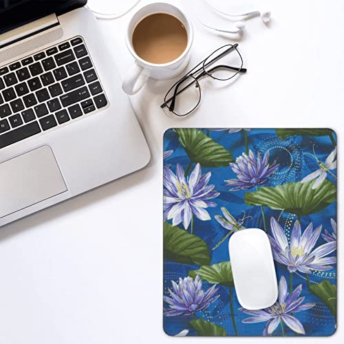 Water Lily and Dragonfly Unique Mouse Pad, Anti-Slip Wear Comfortable Feel, Game Office Home Rubber Base Computer Mouse Pad