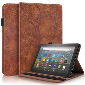 tablet pc case compatible with kindle fire 7 tablet case 2022 12th pu leather case flip wallet protective cover tree of life tablet case card slot tablet pc cover tablet protection (color : brown)