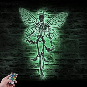 Skeleton Fairy skull Metal Wall Art Led Light Gothic Princess Sign Decoration Fairycore Aesthetic Halloween Home Decor Birthday Housewarming