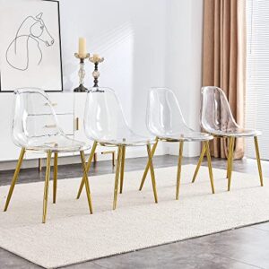 clear acrylic ghost chairs 4 dining chairs- modern dining table set, cute plastic dinner chair set armless accent side desk chair for vanity banquet indoor outdoor (golden, chairs set of 4)