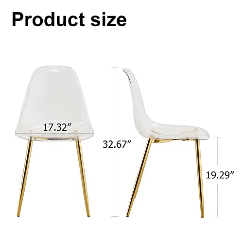 Clear Acrylic Ghost Chairs 4 Dining Chairs- Modern Dining Table Set, Cute Plastic Dinner Chair Set Armless Accent Side Desk Chair for Vanity Banquet Indoor Outdoor (Golden, Chairs Set of 4)