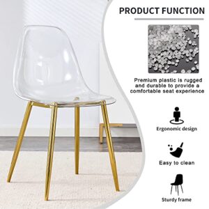 Clear Acrylic Ghost Chairs 4 Dining Chairs- Modern Dining Table Set, Cute Plastic Dinner Chair Set Armless Accent Side Desk Chair for Vanity Banquet Indoor Outdoor (Golden, Chairs Set of 4)