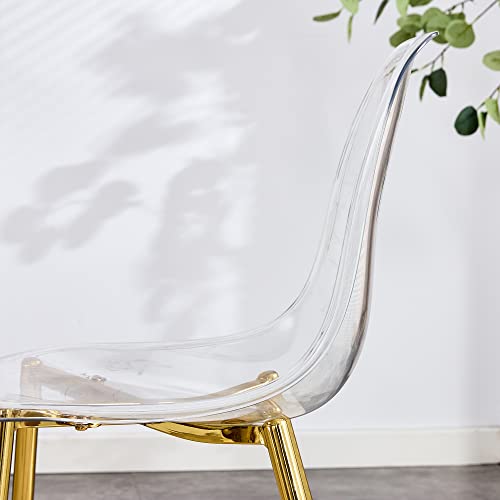 Clear Acrylic Ghost Chairs 4 Dining Chairs- Modern Dining Table Set, Cute Plastic Dinner Chair Set Armless Accent Side Desk Chair for Vanity Banquet Indoor Outdoor (Golden, Chairs Set of 4)