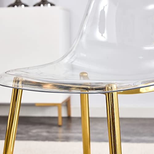 Clear Acrylic Ghost Chairs 4 Dining Chairs- Modern Dining Table Set, Cute Plastic Dinner Chair Set Armless Accent Side Desk Chair for Vanity Banquet Indoor Outdoor (Golden, Chairs Set of 4)