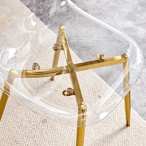 Clear Acrylic Ghost Chairs 4 Dining Chairs- Modern Dining Table Set, Cute Plastic Dinner Chair Set Armless Accent Side Desk Chair for Vanity Banquet Indoor Outdoor (Golden, Chairs Set of 4)