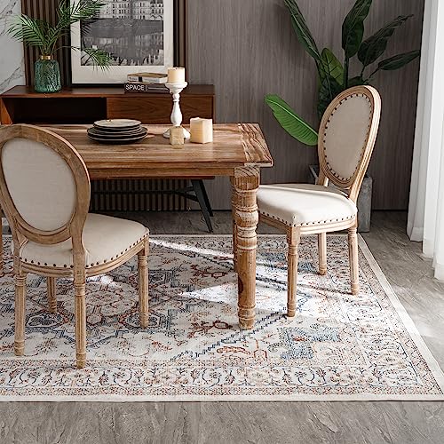 Syalife Washable Rug Vintage Area Rugs, 8'x 10' Living Room Rug with Non Slip Backing, Ultra-Thin Medallion Distressed Non-Shedding Boho Rug, Persian Vintage Floor Mat Indoor Rug (FG11-Beige, 8'x 10')