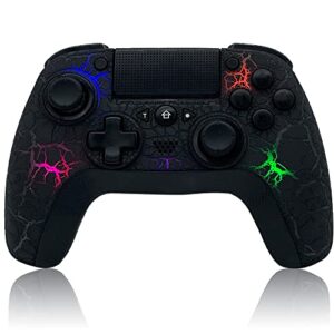 tjpd wireless controller for ps4, wireless remote gamepad with unique cracked design/8 adjustable led colors/programmable back buttons/super turbo/dual vibration, widely compatible with ps4/pc/ios