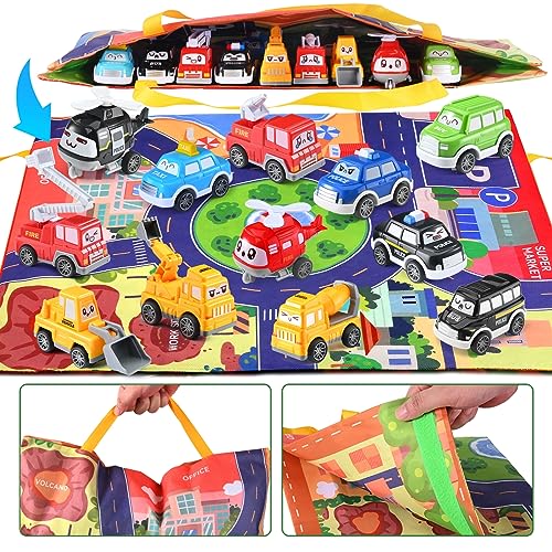 Doloowee Toddler Pull Back Car Toys (12 pcs) Baby Car Toys with Playmat Storage Bag Baby Toys 12-18 Months,Toddler Toys Age 1-2