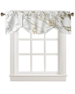 tie up valance curtains rod pocket 42 x 12in, white gold marble short curtain for kitchen cafe bedroom living room window, thermal insulated decor valances for windows, wild symbol