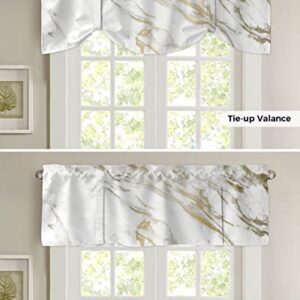 Tie Up Valance Curtains Rod Pocket 54 x 18In, White Gold Marble Short Curtain for Kitchen Cafe Bedroom Living Room Window, Thermal Insulated Decor Valances for Windows, Wild Symbol