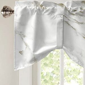 Tie Up Valance Curtains Rod Pocket 54 x 18In, White Gold Marble Short Curtain for Kitchen Cafe Bedroom Living Room Window, Thermal Insulated Decor Valances for Windows, Wild Symbol