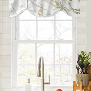 Tie Up Valance Curtains Rod Pocket 54 x 18In, White Gold Marble Short Curtain for Kitchen Cafe Bedroom Living Room Window, Thermal Insulated Decor Valances for Windows, Wild Symbol