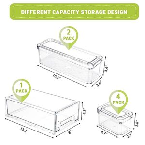 Moretoes 7pcs Rrifgerator Organizer Bins and Drawer Set, Clear Fridge Organization Box with Lids Stackable Fridge Drawer BPA-Free for Food Fruit Vegetable Drinks Kitchen