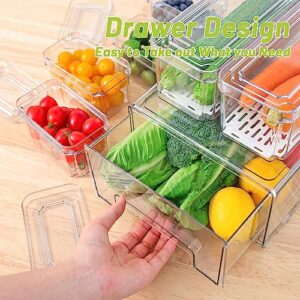 Moretoes 7pcs Rrifgerator Organizer Bins and Drawer Set, Clear Fridge Organization Box with Lids Stackable Fridge Drawer BPA-Free for Food Fruit Vegetable Drinks Kitchen