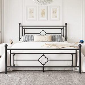 allewie king size metal platform bed frame with victorian vintage headboard and footboard/mattress foundation/under bed storage/no box spring needed/noise-free/easy assembly, black