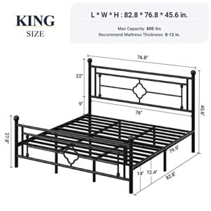 Allewie King Size Metal Platform Bed Frame with Victorian Vintage Headboard and Footboard/Mattress Foundation/Under Bed Storage/No Box Spring Needed/Noise-Free/Easy Assembly, Black