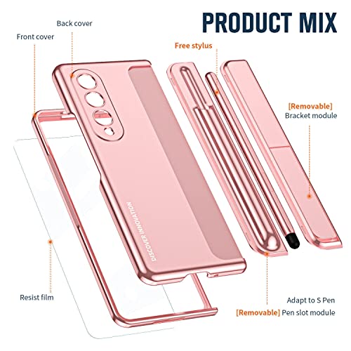 EAXER for Samsung Galaxy Z Fold 4 Case, Full Coverage Protection, Built in Screen Protector Pen Holder Stand Shockproof Rugged Case Cover (Pink)