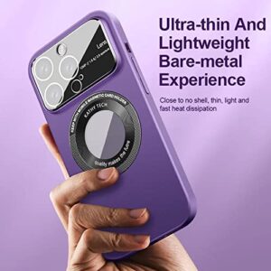 Wide Lens Cover PC for iPhone Case, Window Glass Lens Camera Protector, Magnetic Phone Case Logo View, Women Men Hard Shockproof Cases, Slim Matte Cases Cover (Dark Purple, for iPhone 14 Pro Max)