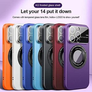 Wide Lens Cover PC for iPhone Case, Window Glass Lens Camera Protector, Magnetic Phone Case Logo View, Women Men Hard Shockproof Cases, Slim Matte Cases Cover (Dark Purple, for iPhone 14 Pro Max)