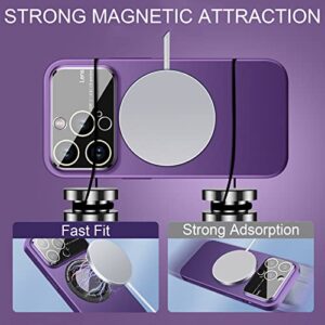 Wide Lens Cover PC for iPhone Case, Window Glass Lens Camera Protector, Magnetic Phone Case Logo View, Women Men Hard Shockproof Cases, Slim Matte Cases Cover (Dark Purple, for iPhone 14 Pro Max)