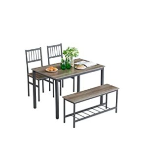 Tassullo 4pcs Kitchen Table Set, Small Dining Room Table Set and 2 Chairs for 4 with Bench, Sturdy and Noise-Free for Small Studio Apartment and Dorm Room (A)