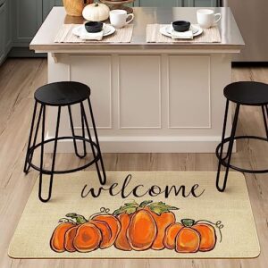 Faptoena Fall Door Mat Outside,Pumpkin Welcome Mat for Front Door,Thanksgiving Autumn Indoor Outdoor Non-Slip Rugs,Fall Doormat for Farmhouse Home Porch Decorations 30" x 17"