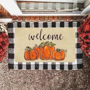 Faptoena Fall Door Mat Outside,Pumpkin Welcome Mat for Front Door,Thanksgiving Autumn Indoor Outdoor Non-Slip Rugs,Fall Doormat for Farmhouse Home Porch Decorations 30" x 17"