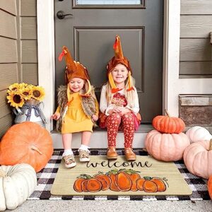 Faptoena Fall Door Mat Outside,Pumpkin Welcome Mat for Front Door,Thanksgiving Autumn Indoor Outdoor Non-Slip Rugs,Fall Doormat for Farmhouse Home Porch Decorations 30" x 17"