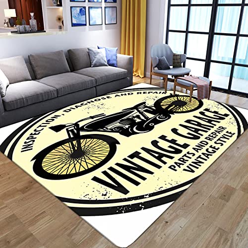 Non Slip Rugs Black and Yellow Bicycle Alphabet Pattern Area Rugs Living Room Rugs for Indoor Home Decorative Shag Carpet Rugs 8x10 Feet / 240x300 cm