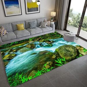 non slip rugs green white stone flowing water leaves pattern area rugs living room rugs for indoor home decorative shag carpet rugs 8x10 feet / 240x300 cm