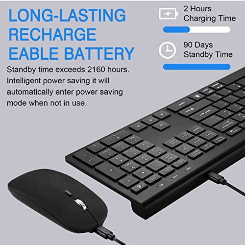 UrbanX Plug and Play Compact Rechargeable Wireless Bluetooth Full Size Keyboard and Mouse Combo for Amazon Fire 7 (2017) - Windows, macOS, iPadOS, Android, PC, Mac, Laptop, Smartphone, Tablet -Black