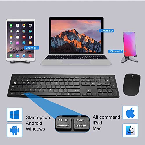 UrbanX Plug and Play Compact Rechargeable Wireless Bluetooth Full Size Keyboard and Mouse Combo for Amazon Fire 7 (2017) - Windows, macOS, iPadOS, Android, PC, Mac, Laptop, Smartphone, Tablet -Black