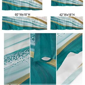 Abstract Curtain Valance for Window,Kitchen Rod Pocket Short Curtains Panel Turquoise White Gold Marble Texture Windows Treatment Drapes for Bathroom Living Room Decor 42x12In Stone Fluid Art