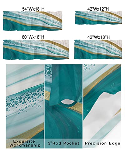 Abstract Curtain Valance for Window,Kitchen Rod Pocket Short Curtains Panel Turquoise White Gold Marble Texture Windows Treatment Drapes for Bathroom Living Room Decor 42x12In Stone Fluid Art