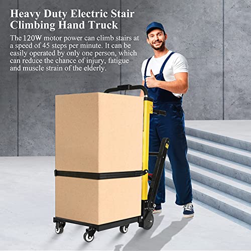 Electric Stair Climbing Hand Trucks Moving Heavy Objects Up and Down Stairs Effortless, 441 lbs Max Load Capacity, Folding Stair Climbing Dolly with Rubber Tracks for Easy Moving of Heavy Furniture